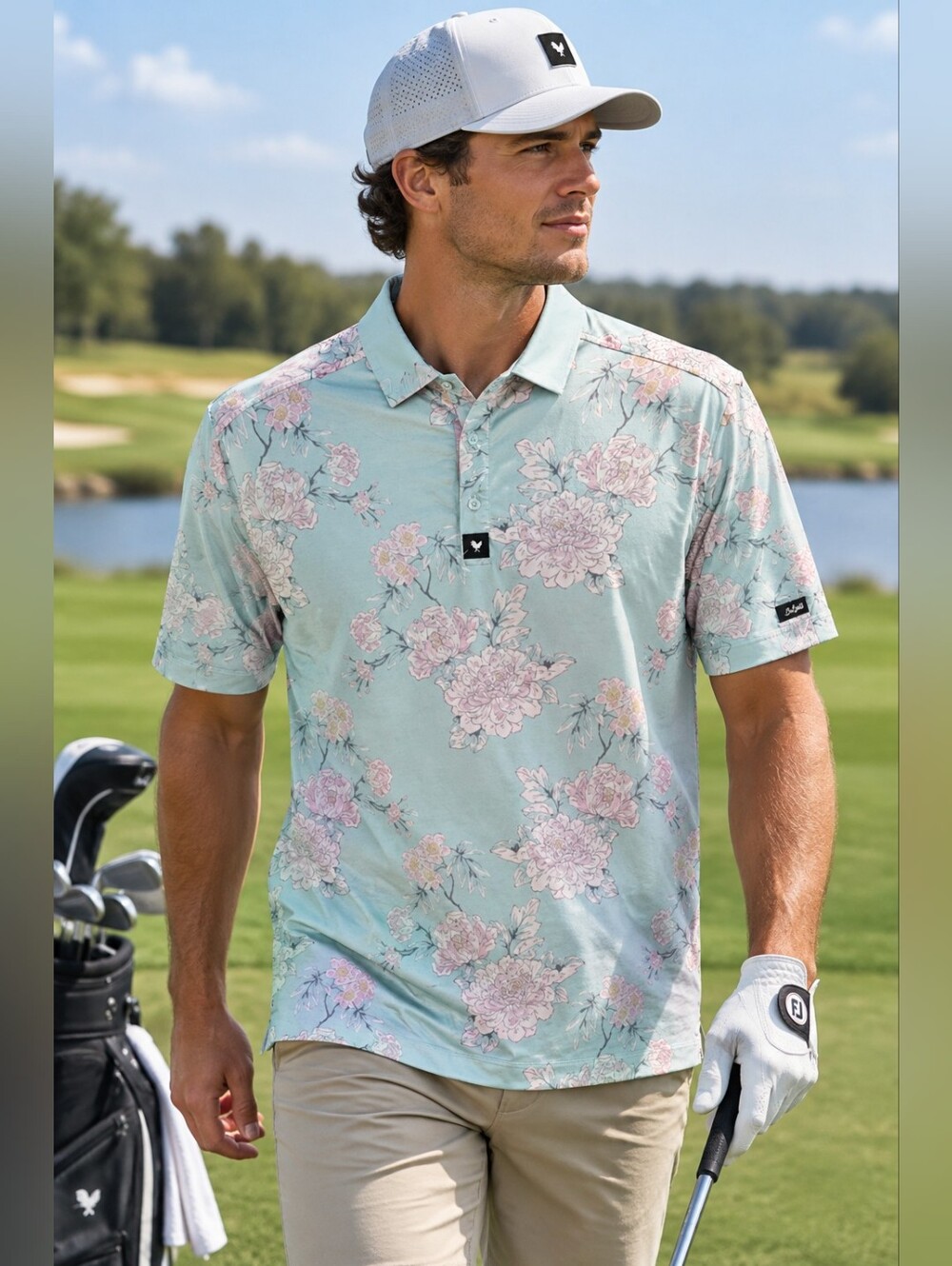Men's Bad Birdie "Easy Does It" Floral Performance Golf Polo.